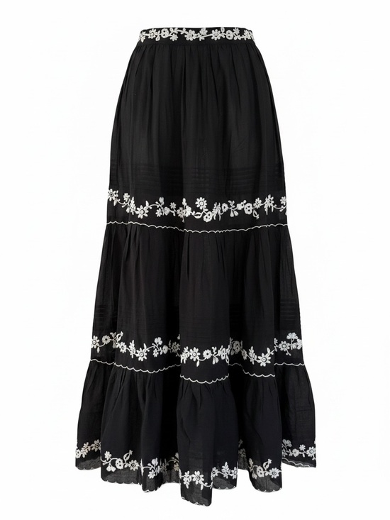 FARM Rio Dresses & Skirts - FARM Rio black tiered embroidered ruffle maxi skirt small NWT